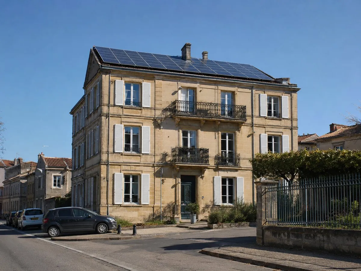 Immeuble ancien équipé de panneaux solaires en toiture